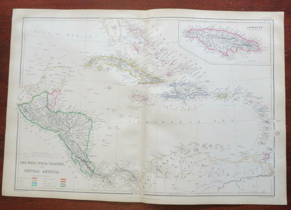 West Indies Caribbean Sea Cuba Jamaica Puerto Rico Bahamas 1860 Lowry large map