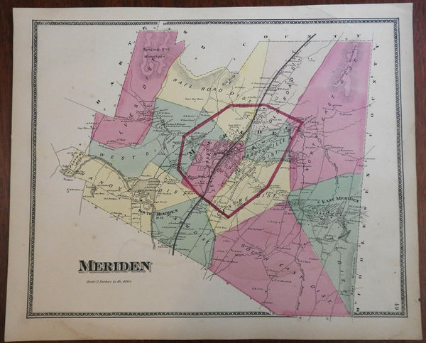 Meriden Connecticut Hanover Pluymoy 1868 F.W. Beers detailed city plan map