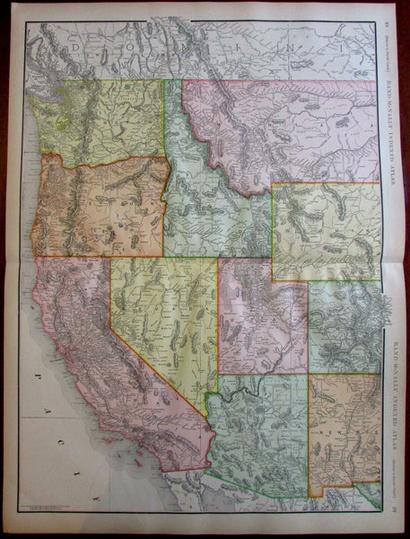 Denver to Pacific Coast 1908 huge detailed Rand McNally map