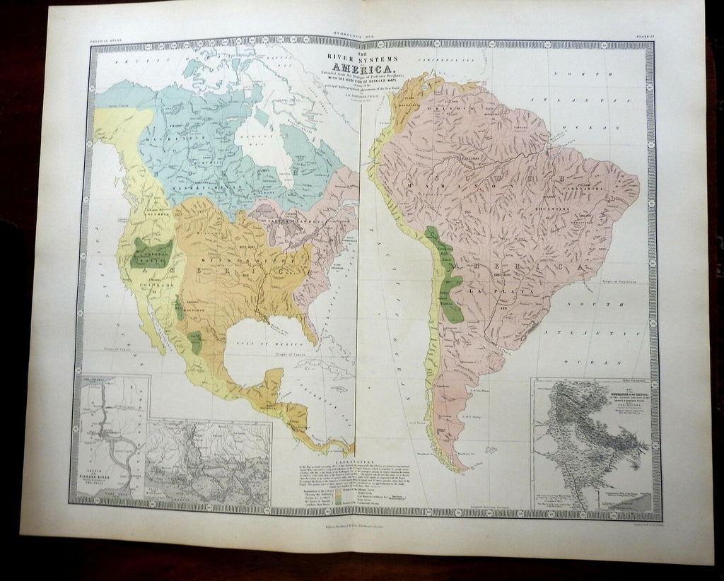 River Systems of North & South America 1856 A.K. Johnston large scientific map