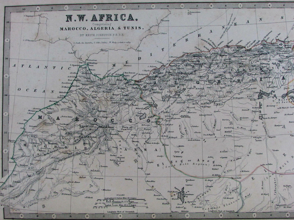 Southern Africa Marocco Algeria Cape Colony Natal 1868 scarce old Johnston map