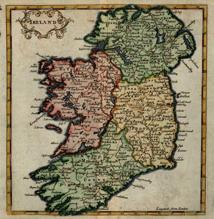 Ireland Eire Ulster Munster Leinster Connacht 1713 Moll miniature map hand color