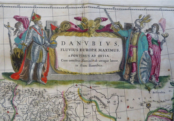 Danube River Germany Austria Hungary Romania 1635-60 Blaeu decorative Gods map