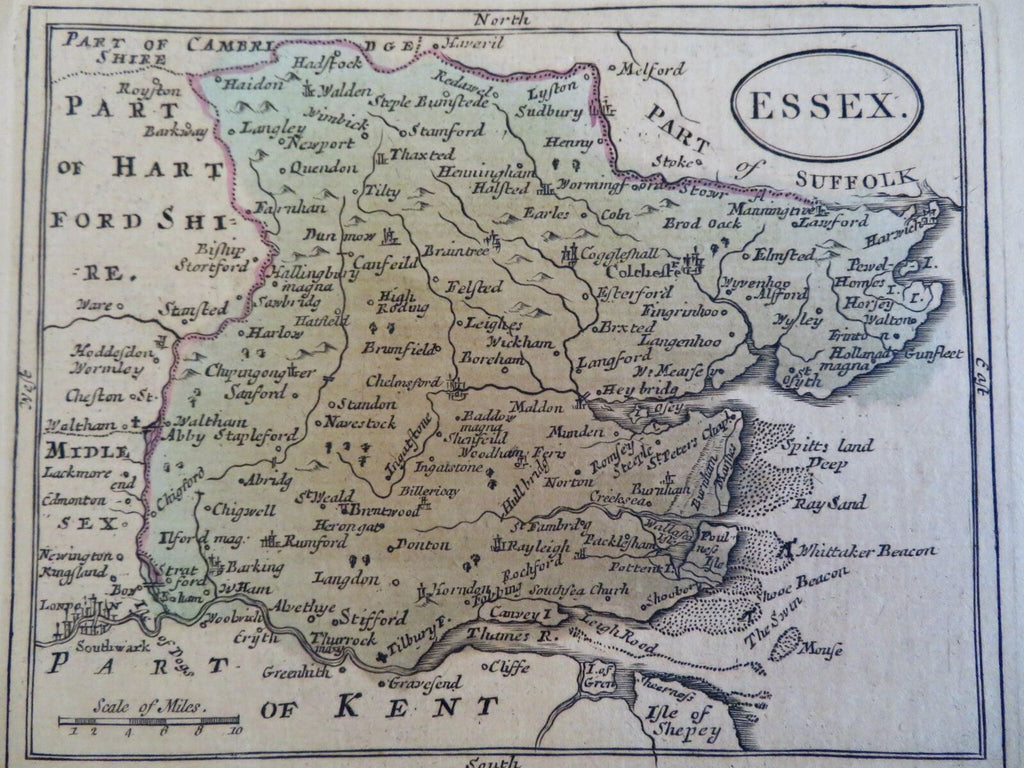 Essex English County Map Colchester c. 1785-90 small detailed engraved map