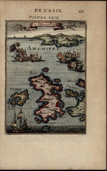 Greece Sio Psara Archipellago Ships 1683 charming miniature antique map view