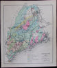 Maine granite slates Silurian Montalban rocks geology railroads c.1890 color map