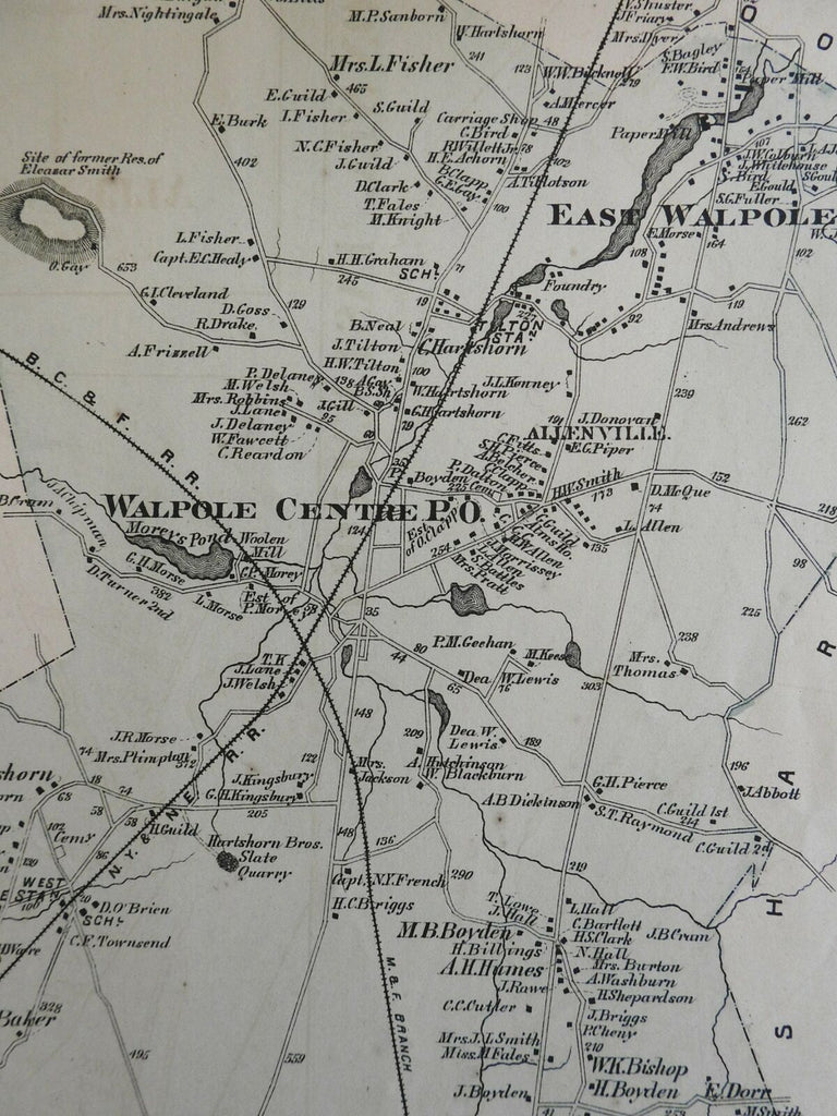 Walpole Township Allenville Norfolk County 1876 Mass. detailed map
