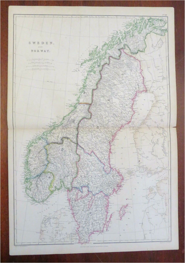 Sweden & Norway Scandinavia Oslo Stockholm Bergen 1860 Lowry engraved map