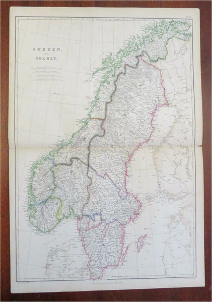 Sweden & Norway Scandinavia Oslo Stockholm Bergen 1860 Lowry engraved map