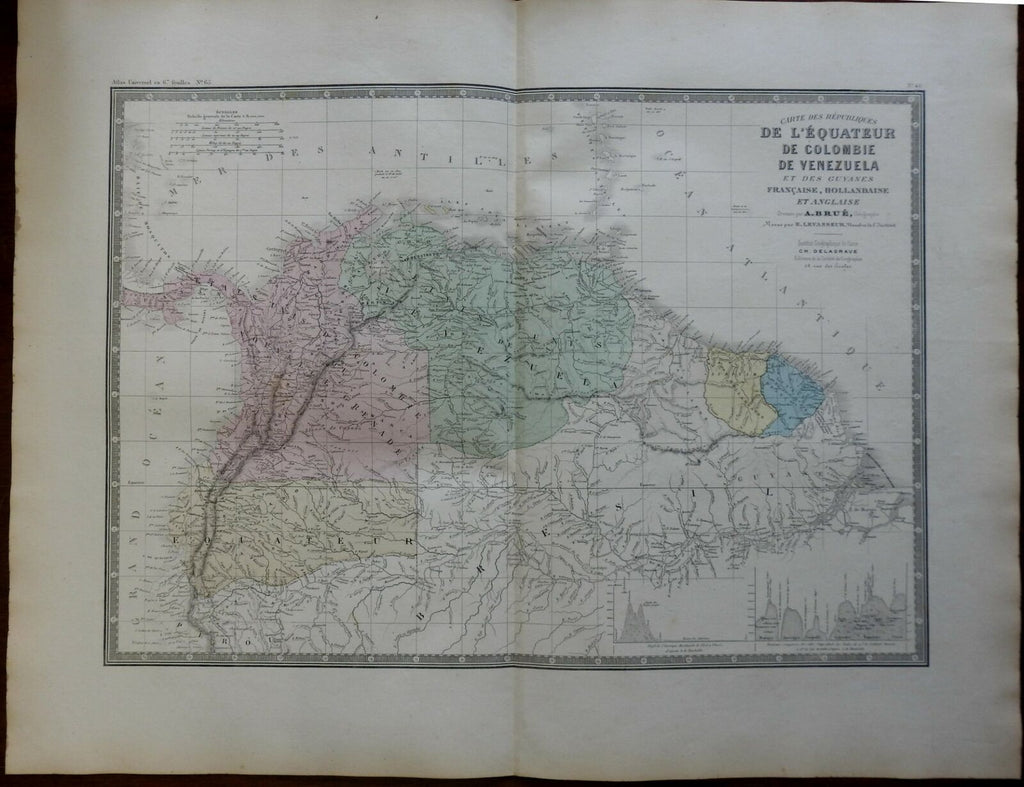 Colombia Venezuela Ecuador Guyana c. 1830's Brue large detailed map hand color