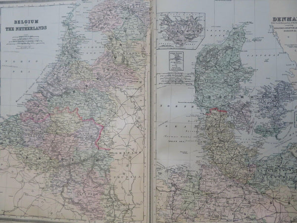 Belgium Netherlands Denmark Iceland 1889-93 Bradley folio hand color detail map