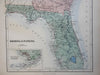 Florida & Georgia states USA uncommon 1876 fine large map issued in U.K.