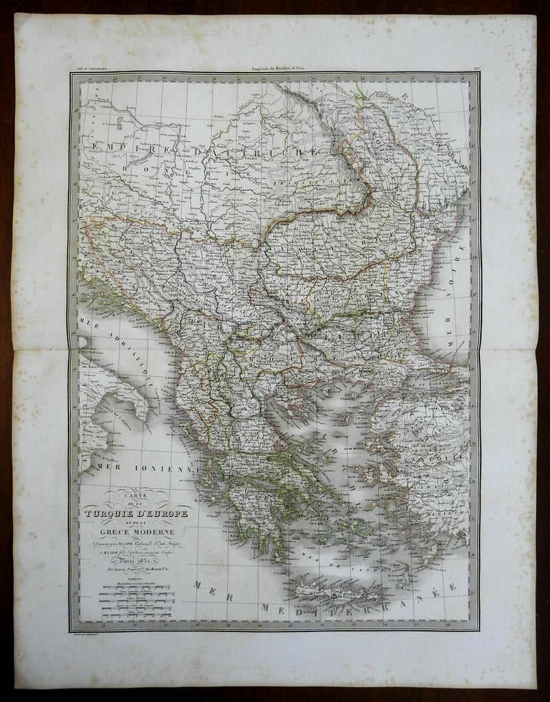 Ottoman Empire Kingdom of Greece Wallachia Bulgaria 1832 Lapie large folio map