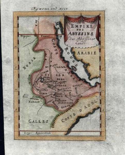 Red Sea Coast Africa Abex Arabia 1719 charming antique engraved map hand color