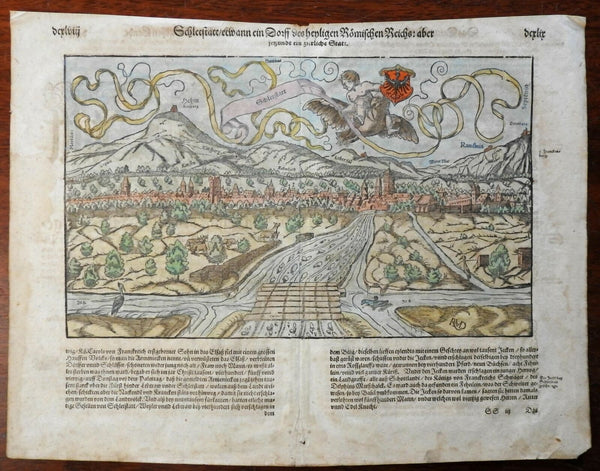 Schlettstatt Holy Roman Empire 1598 Munster Cosmography wood cut view hand color