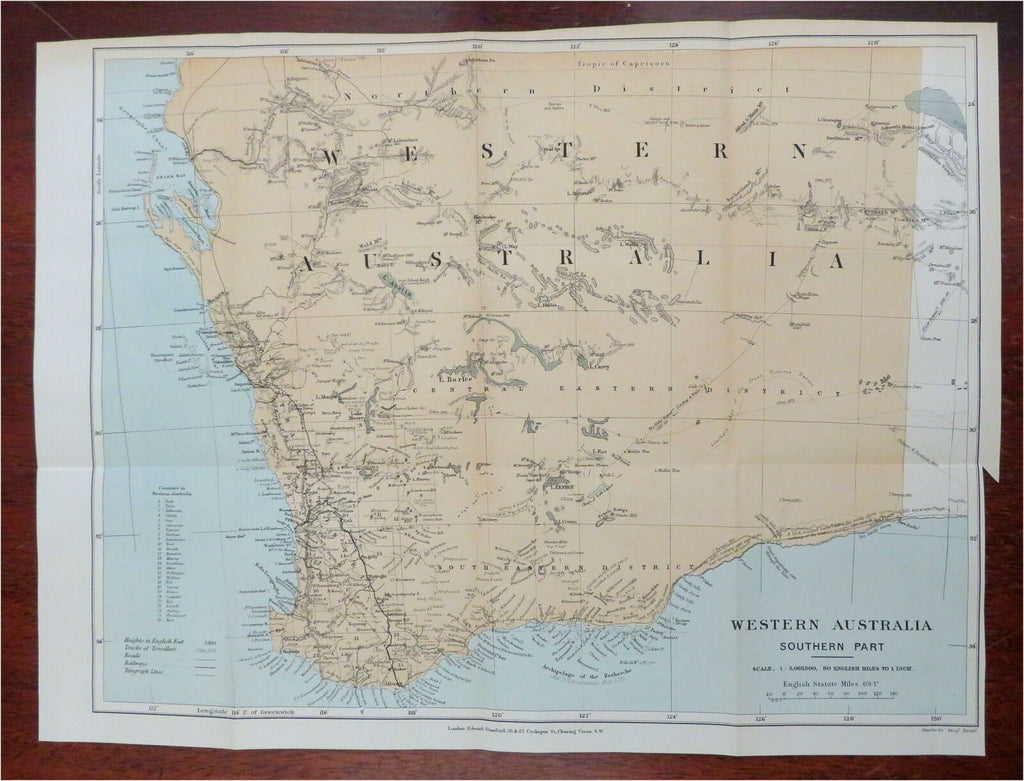 Western Australia (Southern Part) Perth Albany 1893 Stanford map