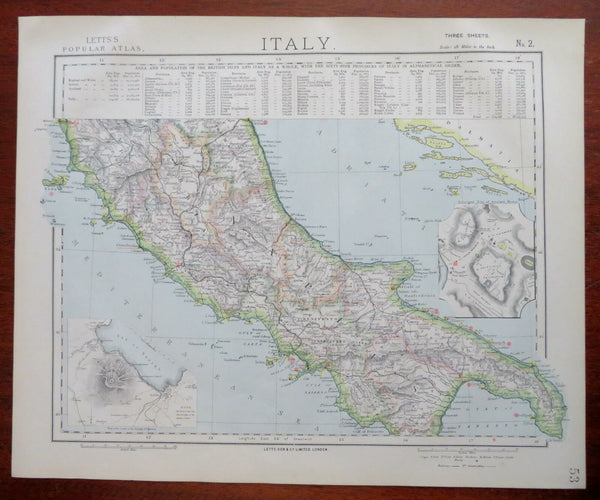 Central Italy Papal States Naples Rome Siena Elba 1883 Letts scarce map