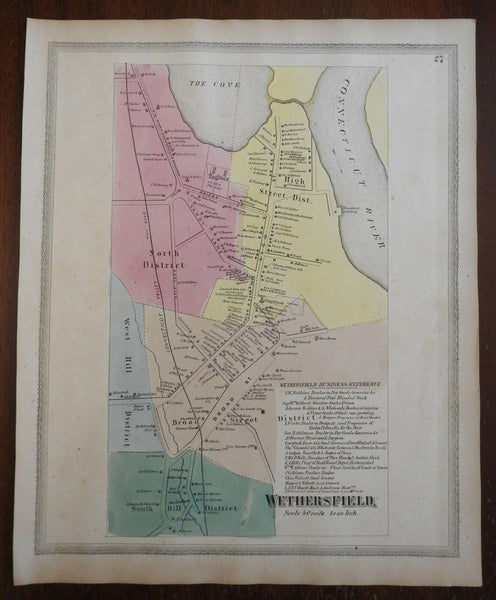 Wethersfield Connecticut 1869 Baker & Tilden city plan & business directory