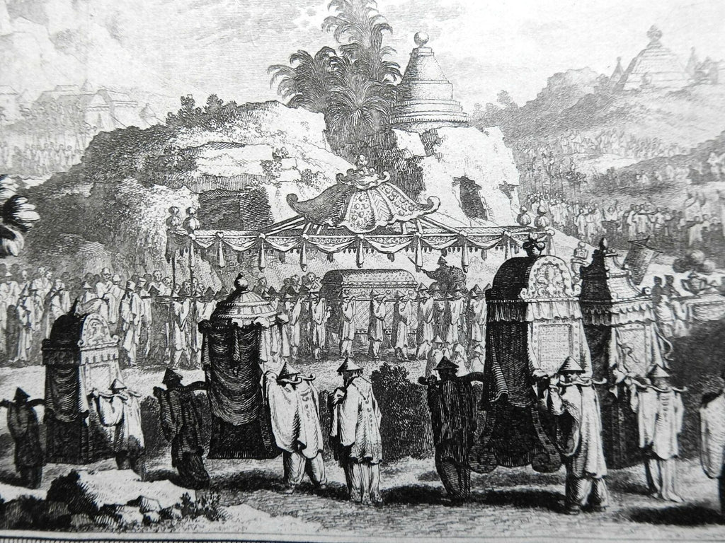 Chinese Funeral Procession Caskets Temple Views 1748 Bellin engraved print