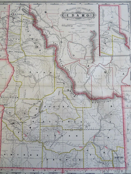 Idaho state Meridian Pocatello Fort Hall 1887-90 Cram scarce large detailed map