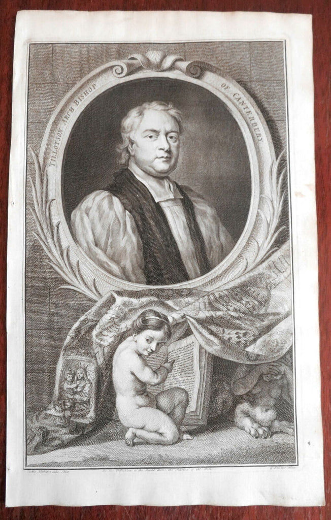 John Tillotson Archbishop of Canterbury 1740 decorative large engraved portrait