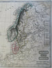 Scandinavia Sweden Denmark Norway Iceland North Sea 1860's Biller hand color map