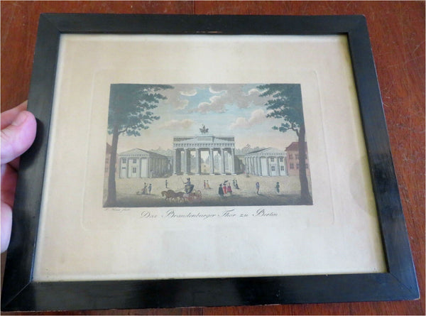 Brandenburg Gate Berlin Germany street scene c. 1840 framed glass print