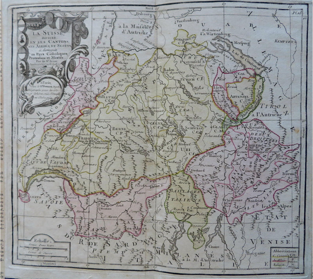 Switzerland Bern Vaud Zurich Geneva Swiss Alps 1766 Brion decorative old map