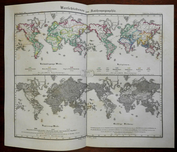 World Religions & Governments Anthropological World Map 1852 Berghaus map
