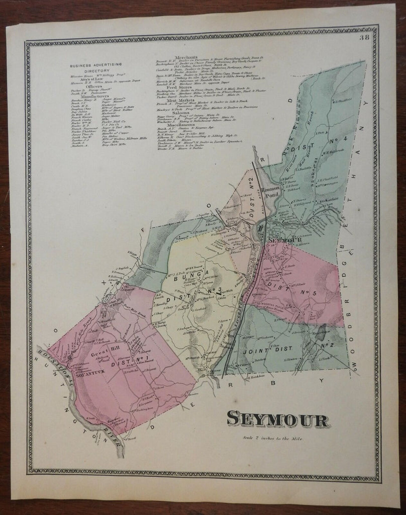 Seymour & Squantuck Connecticut 1868 F.W. Beers detailed city plan