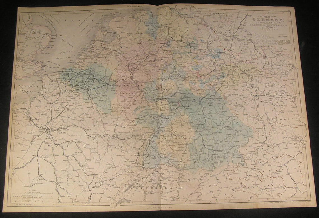 Germany Holland Belgium Luxembourg Bavaria 1853 antique engraved hand color map