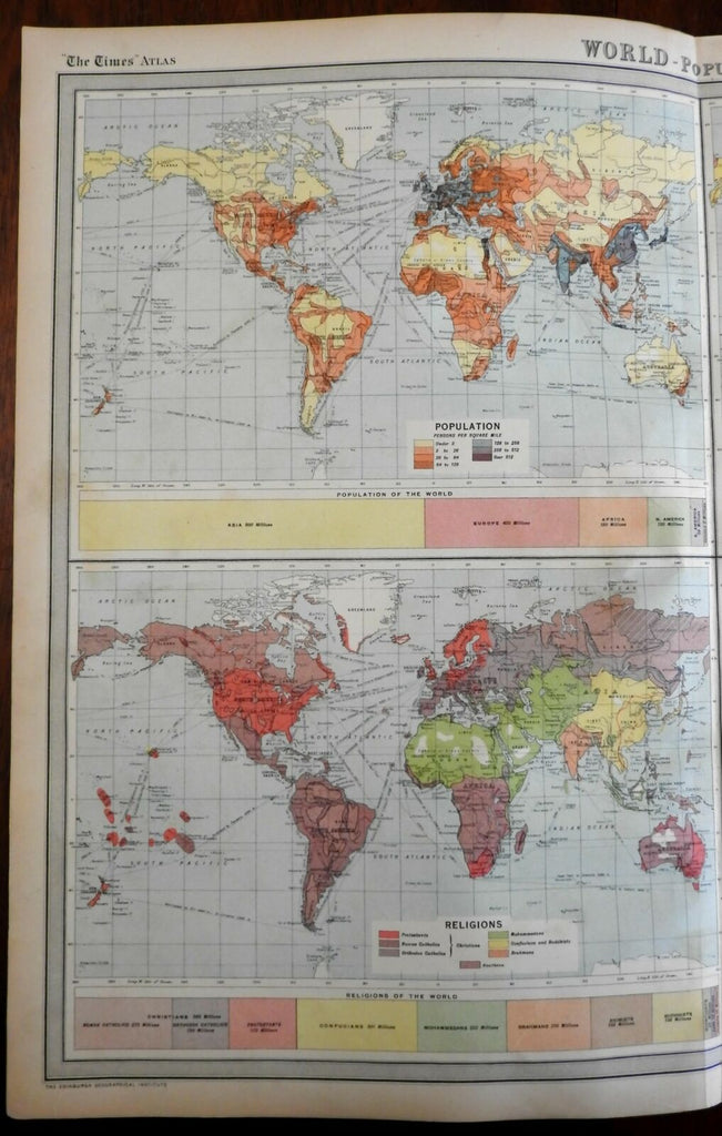 World Population Race & Ethnicity Religion Language c. 1920 large deta ...