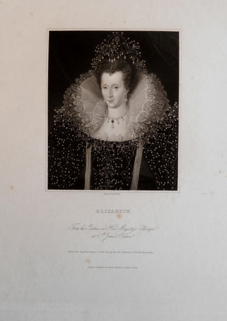Elizabeth I English Queen c. 1850's fine India Proof engraved portrait