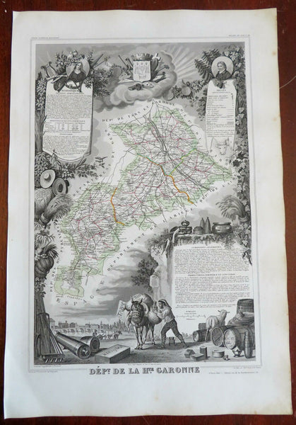 France Haute Garonne Department Toulouse 1856 Levasseur decorative map