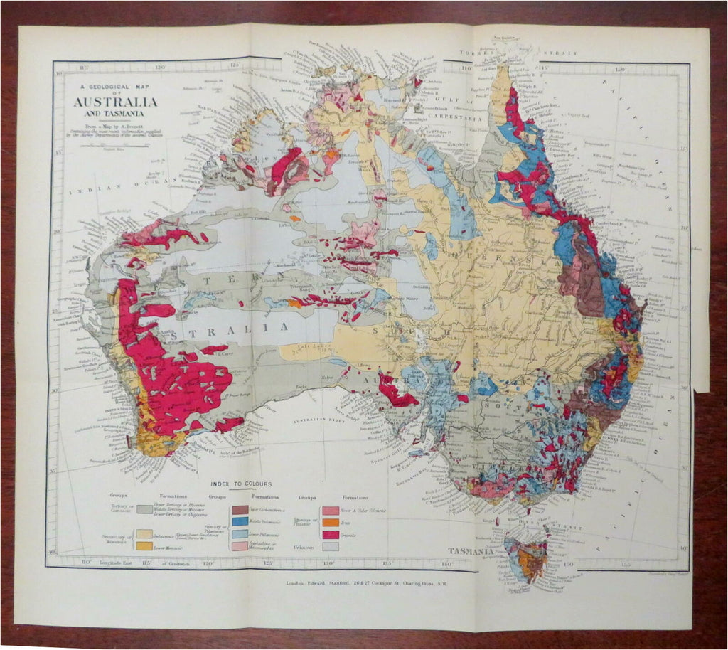 Geological Map of Australia Tasmania New South Wales Victoria 1893 Stanford map