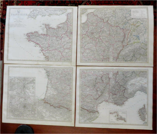 France Paris Nantes Marseilles Orleans Lyon 1855 Stulpnagel detailed 4 sheet map