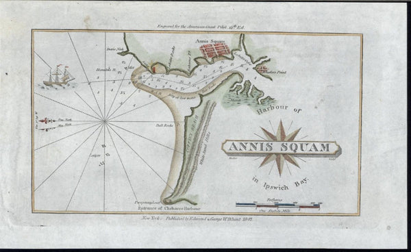 Annis Squam Mass. 1847 Blunt harbor chart fine old vintage antique map