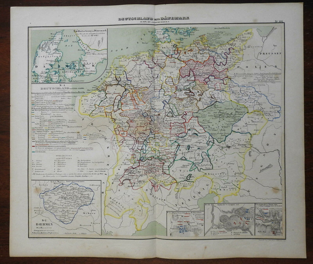 Germany & Denmark Austria Bohemia Prussia 1848 Mahlmann historic map