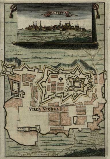 Villa Vicoza Spain miniature city view 1672 Mallet print
