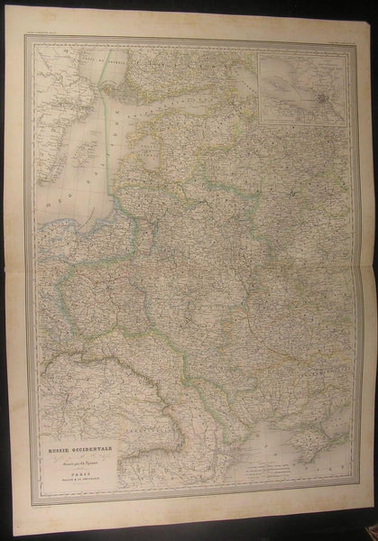 West Russia Baltic States Livonia 1856 Dufour massive antique map old hand color