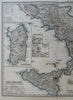 Southern Italy Calabria Sicily Naples Palermo 1869 Petermann detailed map