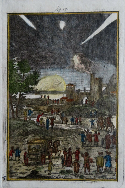 Sunset Scene meteors in night sky crowd observing Tower Ruins 1719 Mallet print