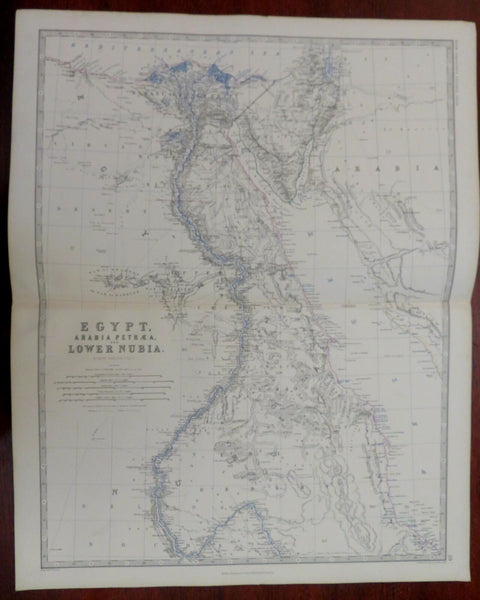 Egypt Nubia Cairo Alexandria Red Sea Nile River 1865 Johnston large folio map