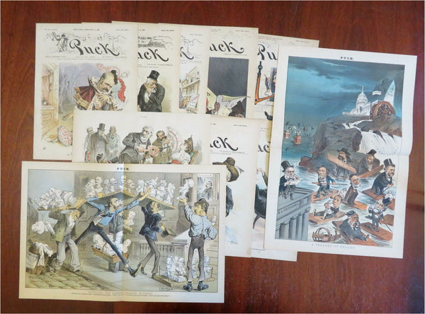 Puck Political Cartoons Keppler Art 1882-1903 Corruption Lot x 10 color prints