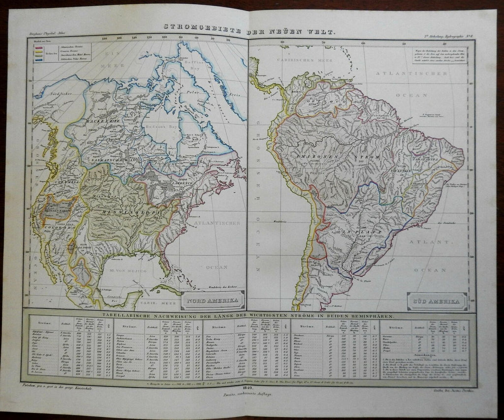 River Drainage Basins of North & South America Amazon Columbia 1849 Berghaus map