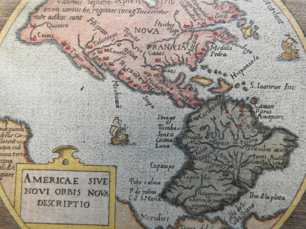North & South America Caribbean Sea European Colonies c.1655 Ortelius scarce map
