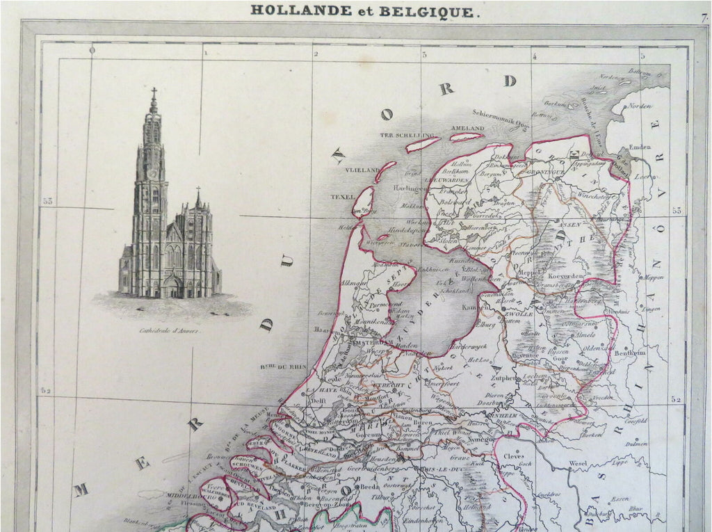 Low Countries Netherlands Belgium Holland Amsterdam c. 1840-45 decorative map