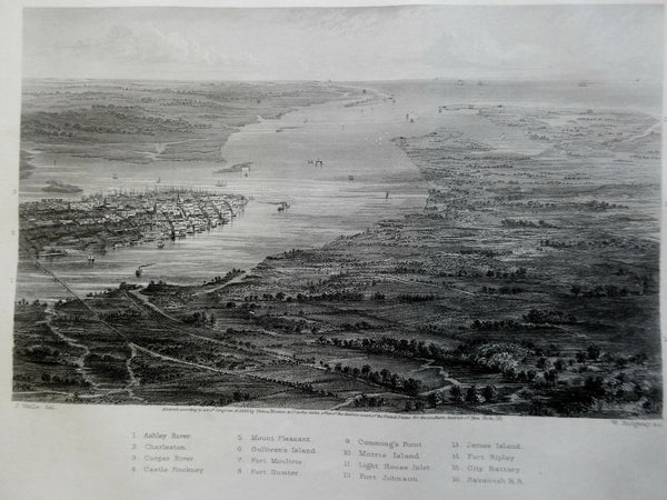 Charleston South Carolina Confederate CSA 1863 Virtue Civil War era city view