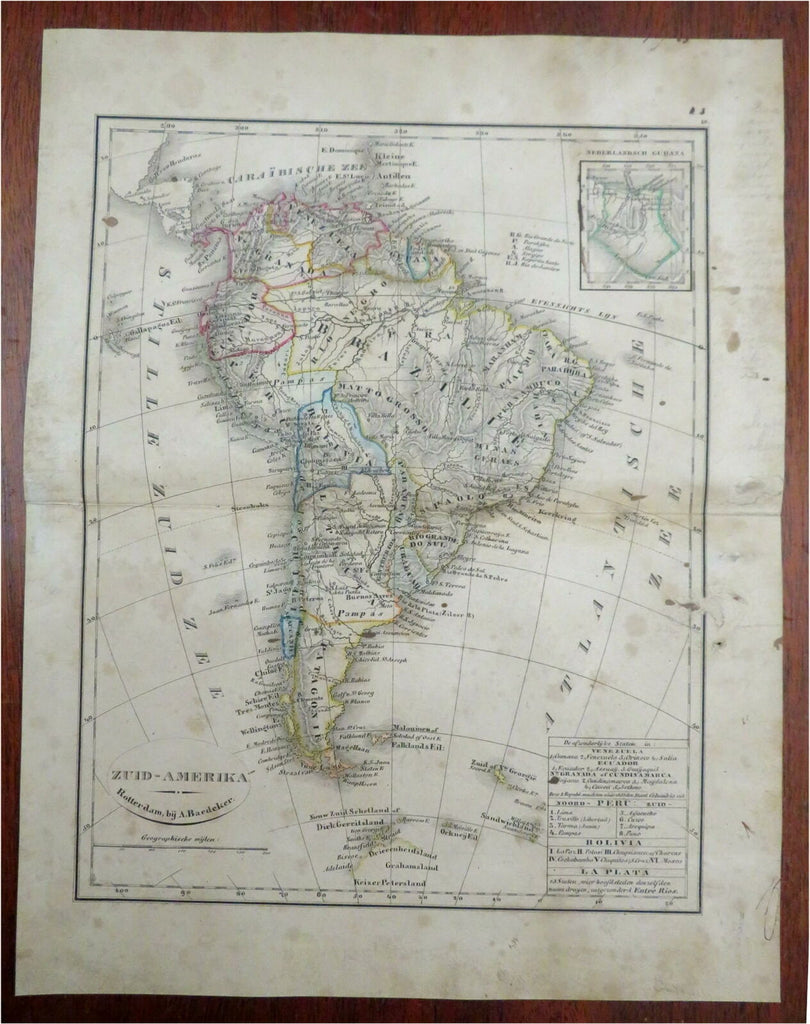 South America Brazil Peru Chile Venezuela c. 1844 A. Baedeker scarce map