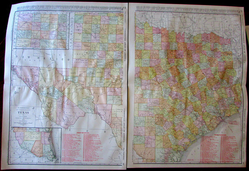 Texas state by itself two sheet folio map 1913 huge detailed Rand McNally